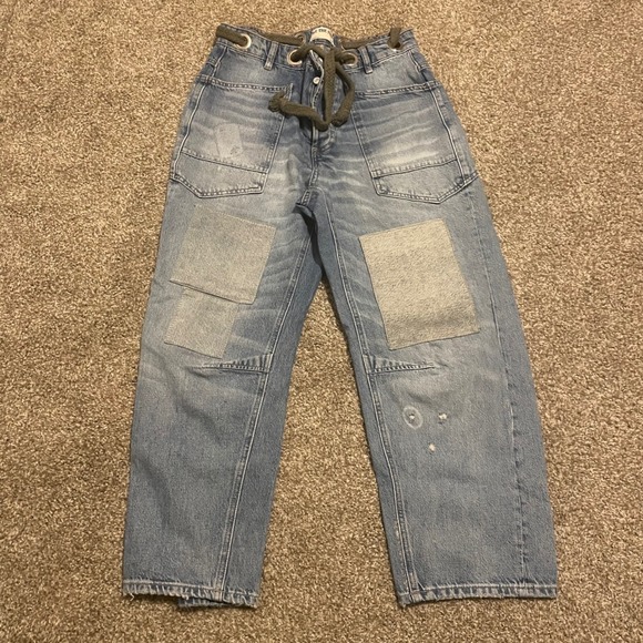 We the Free Moxie Low Slung Barrel jeans 27 boho casual truest blue button fly - Picture 2 of 8